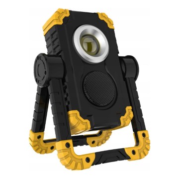 LED Nabíjecí reflektor s reproduktorem s funkcí powerbanky LED/10W/5V 4400 mAh IP44 černá/žlutá