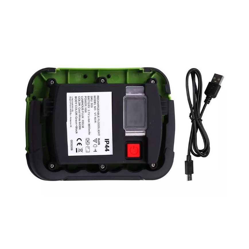 LED Nabíjecí reflektor SAMSUNG CHIP LED/10W/3,7V IP44 6400K 3600 mAh zelená