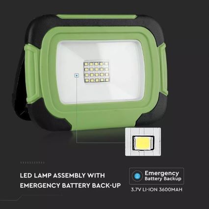 LED Nabíjecí reflektor SAMSUNG CHIP LED/10W/3,7V IP44 6400K 3600 mAh zelená