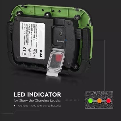 LED Nabíjecí reflektor SAMSUNG CHIP LED/10W/3,7V IP44 6400K 3600 mAh zelená
