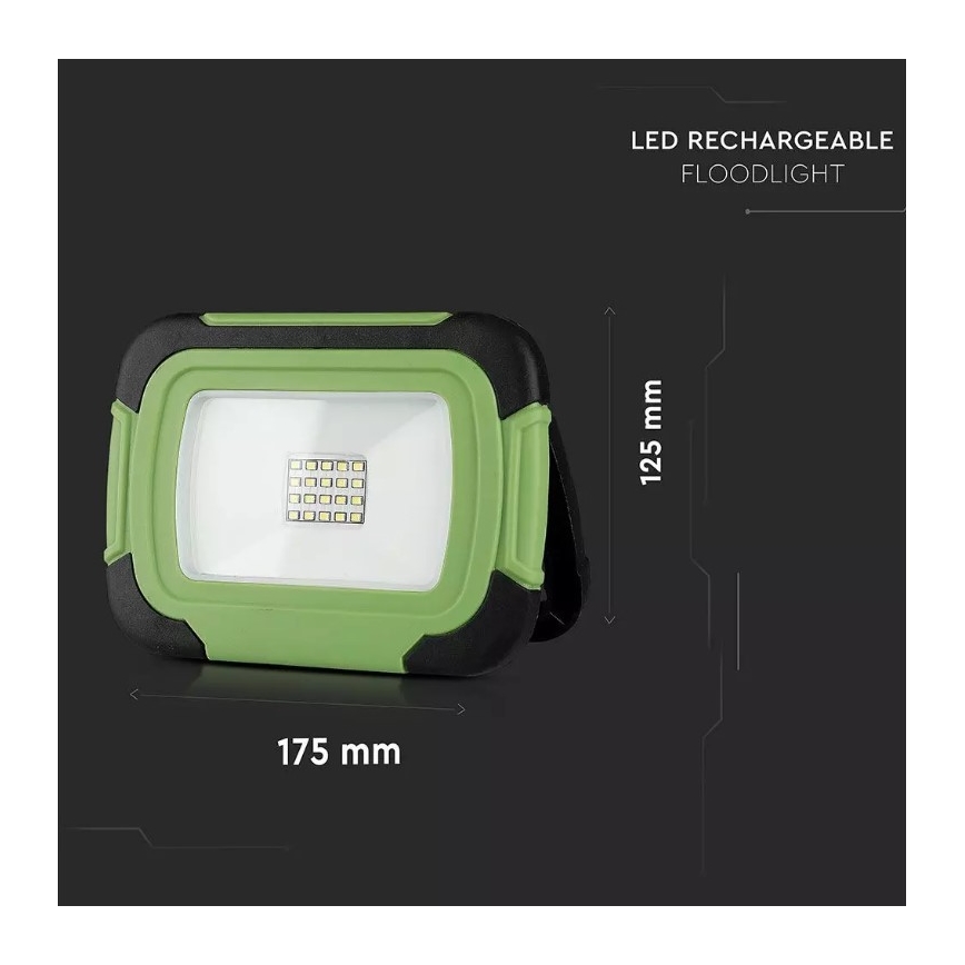 LED Nabíjecí reflektor SAMSUNG CHIP LED/10W/3,7V IP44 6400K 3600 mAh zelená