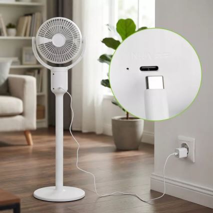 LED Nabíjecí stojanový ventilátor s LED osvětlením LED/4,8W/5V USB 7200 mAh bílá + dálkové ovládání