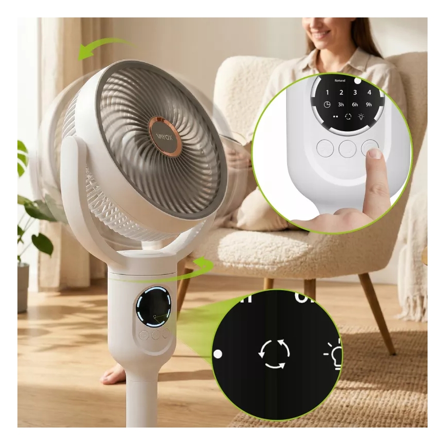 LED Nabíjecí stojanový ventilátor s LED osvětlením LED/4,8W/5V USB 7200 mAh bílá + dálkové ovládání