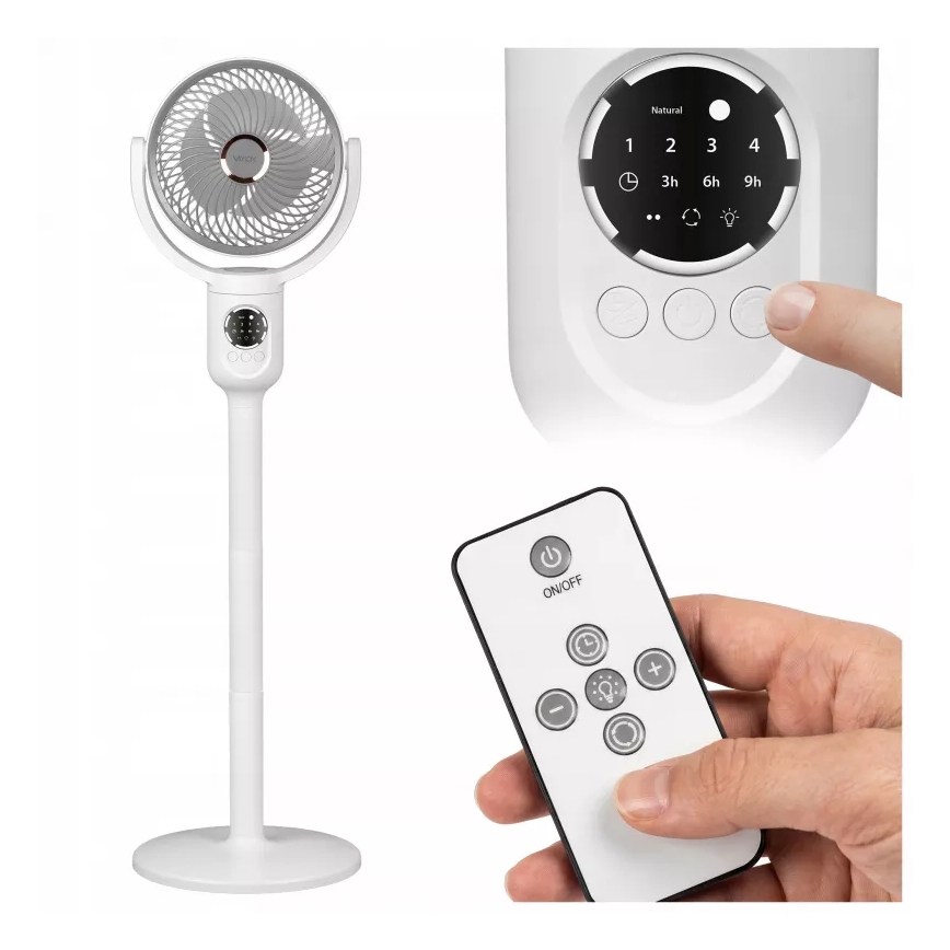 LED Nabíjecí stojanový ventilátor s LED osvětlením LED/4,8W/5V USB 7200 mAh bílá + dálkové ovládání