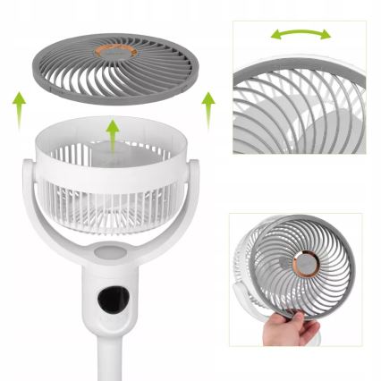 LED Nabíjecí stojanový ventilátor s LED osvětlením LED/4,8W/5V USB 7200 mAh bílá + dálkové ovládání
