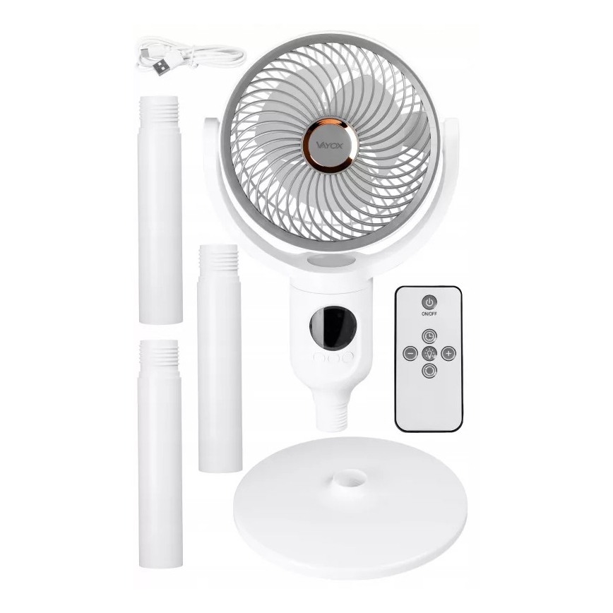 LED Nabíjecí stojanový ventilátor s LED osvětlením LED/4,8W/5V USB 7200 mAh bílá + dálkové ovládání