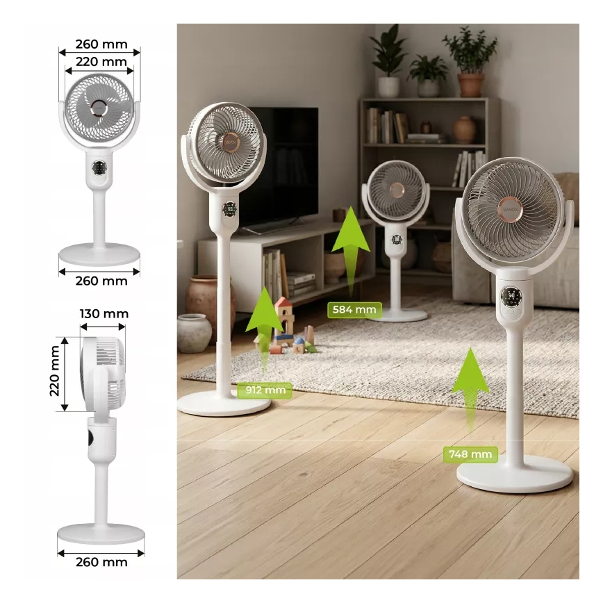 LED Nabíjecí stojanový ventilátor s LED osvětlením LED/4,8W/5V USB 7200 mAh bílá + dálkové ovládání