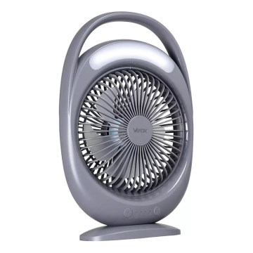 LED Nabíjecí stolní ventilátor s LED osvětlením LED/2,8W/5V USB 2400 mAh šedá