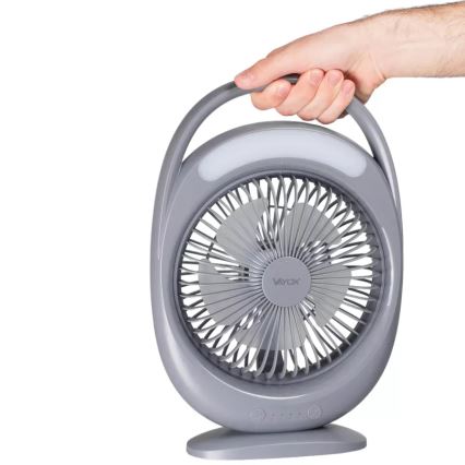 LED Nabíjecí stolní ventilátor s LED osvětlením LED/2,8W/5V USB 2400 mAh šedá