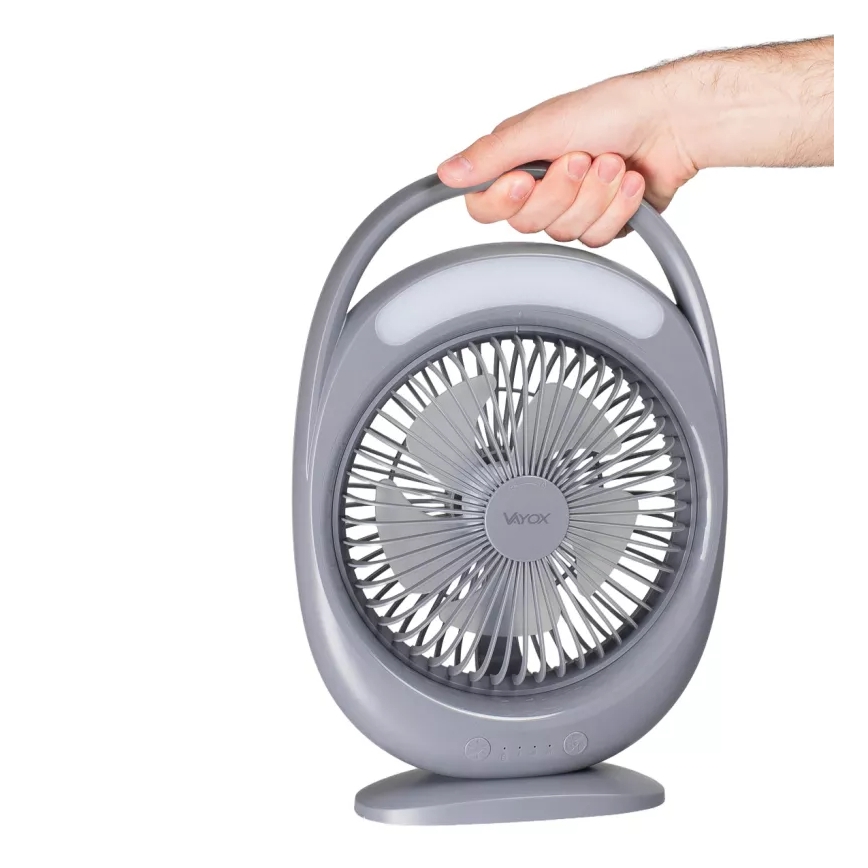 LED Nabíjecí stolní ventilátor s LED osvětlením LED/2,8W/5V USB 2400 mAh šedá