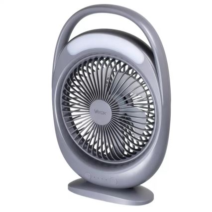 LED Nabíjecí stolní ventilátor s LED osvětlením LED/2,8W/5V USB 2400 mAh šedá