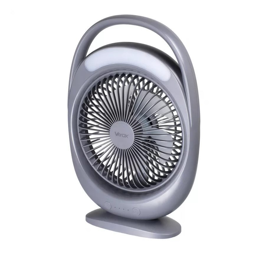 LED Nabíjecí stolní ventilátor s LED osvětlením LED/2,8W/5V USB 2400 mAh šedá