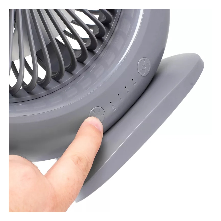 LED Nabíjecí stolní ventilátor s LED osvětlením LED/2,8W/5V USB 2400 mAh šedá