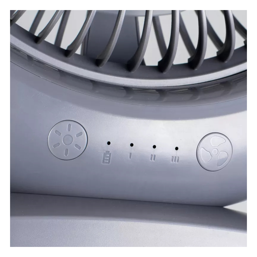 LED Nabíjecí stolní ventilátor s LED osvětlením LED/2,8W/5V USB 2400 mAh šedá