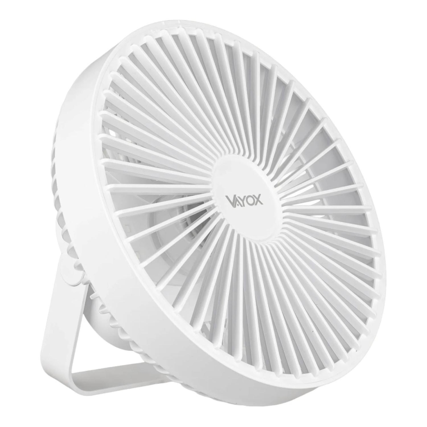 LED Nabíjecí stolní ventilátor s LED osvětlením LED/2W/5V USB 2400 mAh bílá