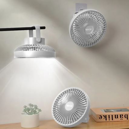 LED Nabíjecí stolní ventilátor s LED osvětlením LED/2W/5V USB 2400 mAh bílá