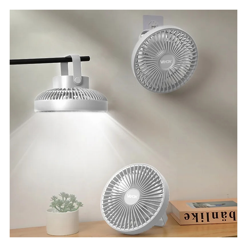LED Nabíjecí stolní ventilátor s LED osvětlením LED/2W/5V USB 2400 mAh bílá