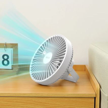 LED Nabíjecí stolní ventilátor s LED osvětlením LED/2W/5V USB 2400 mAh bílá