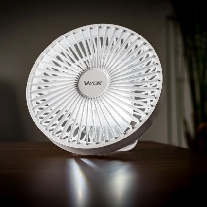 LED Nabíjecí stolní ventilátor s LED osvětlením LED/2W/5V USB 2400 mAh bílá