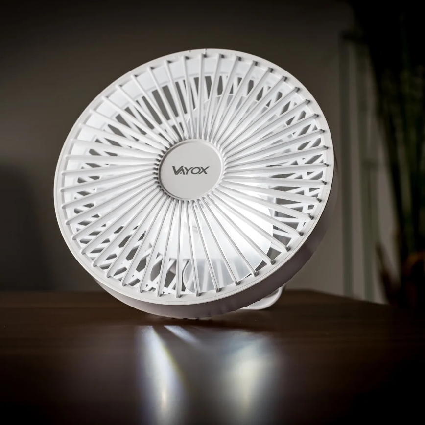 LED Nabíjecí stolní ventilátor s LED osvětlením LED/2W/5V USB 2400 mAh bílá