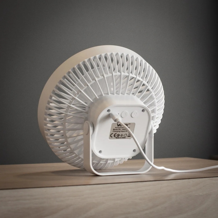 LED Nabíjecí stolní ventilátor s LED osvětlením LED/2W/5V USB 2400 mAh bílá