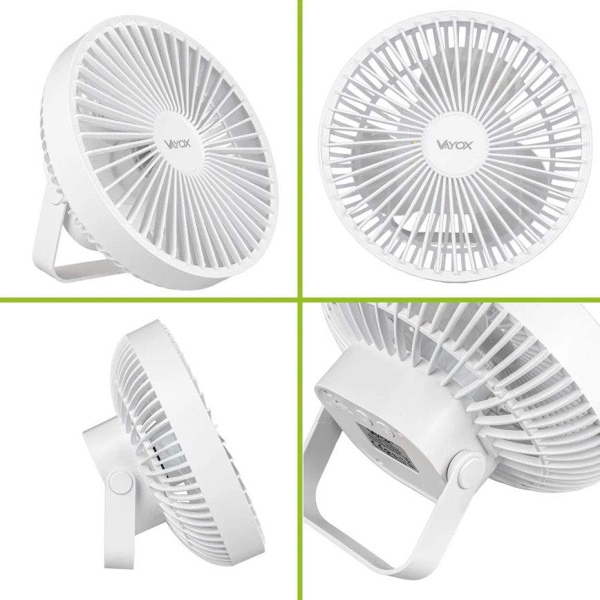 LED Nabíjecí stolní ventilátor s LED osvětlením LED/2W/5V USB 2400 mAh bílá