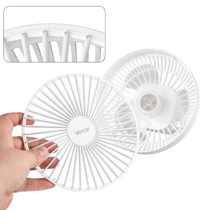 LED Nabíjecí stolní ventilátor s LED osvětlením LED/2W/5V USB 2400 mAh bílá
