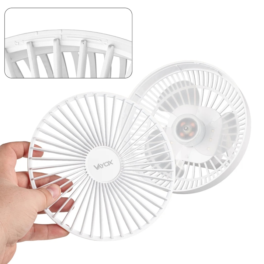 LED Nabíjecí stolní ventilátor s LED osvětlením LED/2W/5V USB 2400 mAh bílá