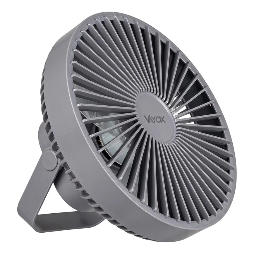LED Nabíjecí stolní ventilátor s LED osvětlením LED/2W/5V USB 2400 mAh šedá