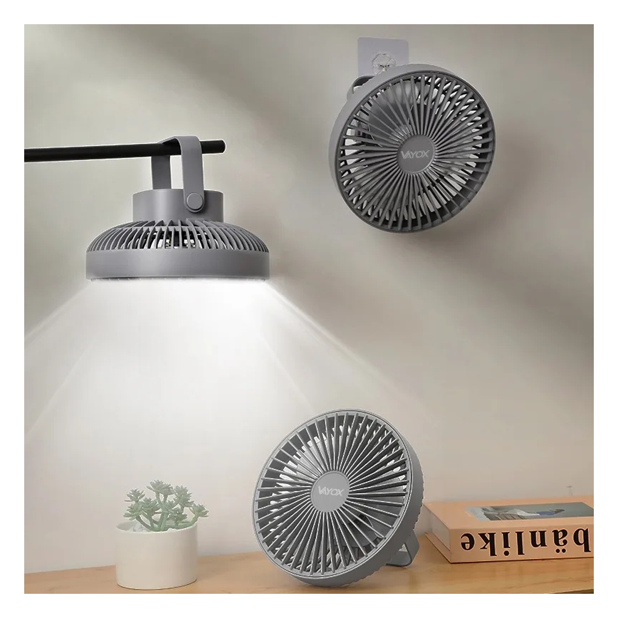 LED Nabíjecí stolní ventilátor s LED osvětlením LED/2W/5V USB 2400 mAh šedá
