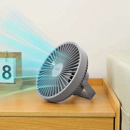 LED Nabíjecí stolní ventilátor s LED osvětlením LED/2W/5V USB 2400 mAh šedá