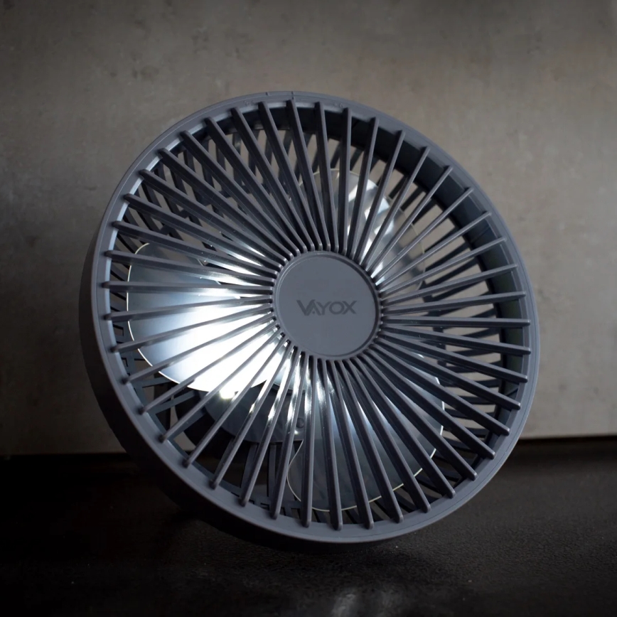 LED Nabíjecí stolní ventilátor s LED osvětlením LED/2W/5V USB 2400 mAh šedá