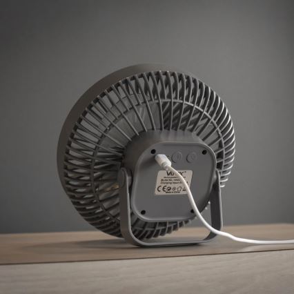 LED Nabíjecí stolní ventilátor s LED osvětlením LED/2W/5V USB 2400 mAh šedá