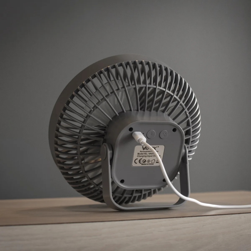 LED Nabíjecí stolní ventilátor s LED osvětlením LED/2W/5V USB 2400 mAh šedá