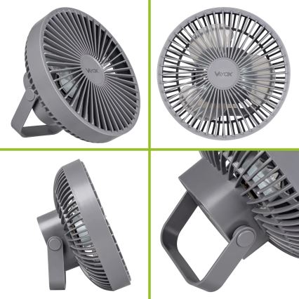 LED Nabíjecí stolní ventilátor s LED osvětlením LED/2W/5V USB 2400 mAh šedá
