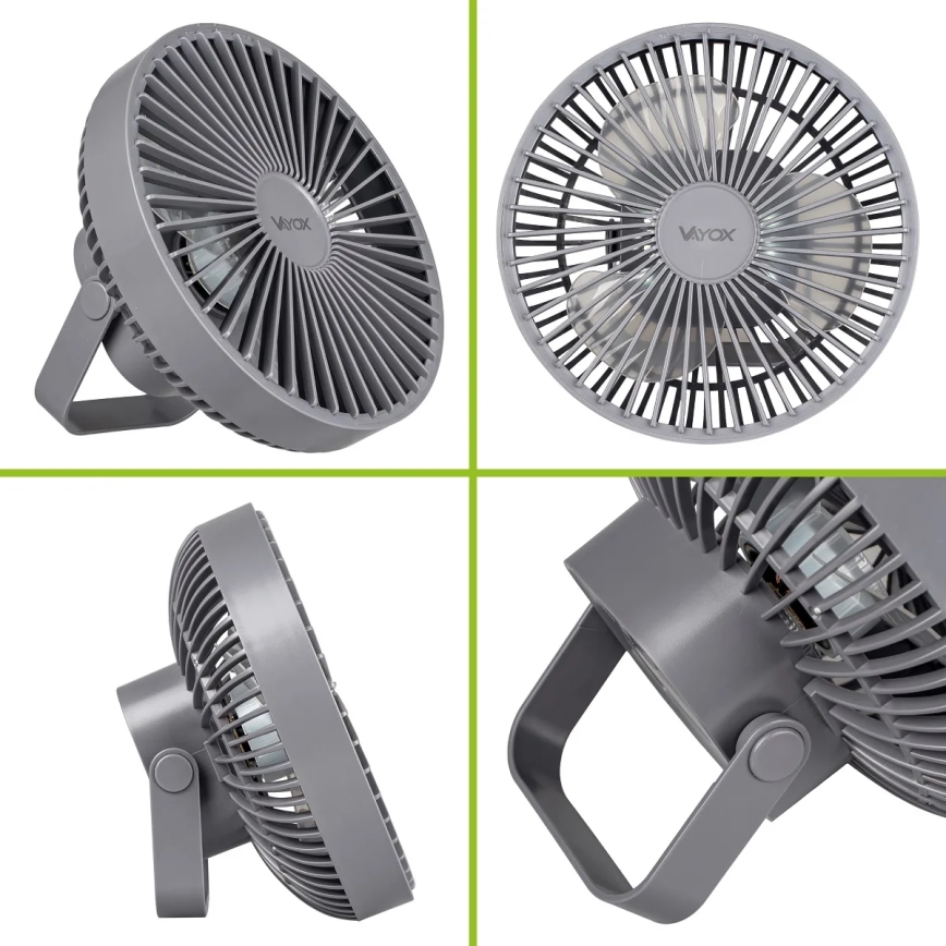 LED Nabíjecí stolní ventilátor s LED osvětlením LED/2W/5V USB 2400 mAh šedá