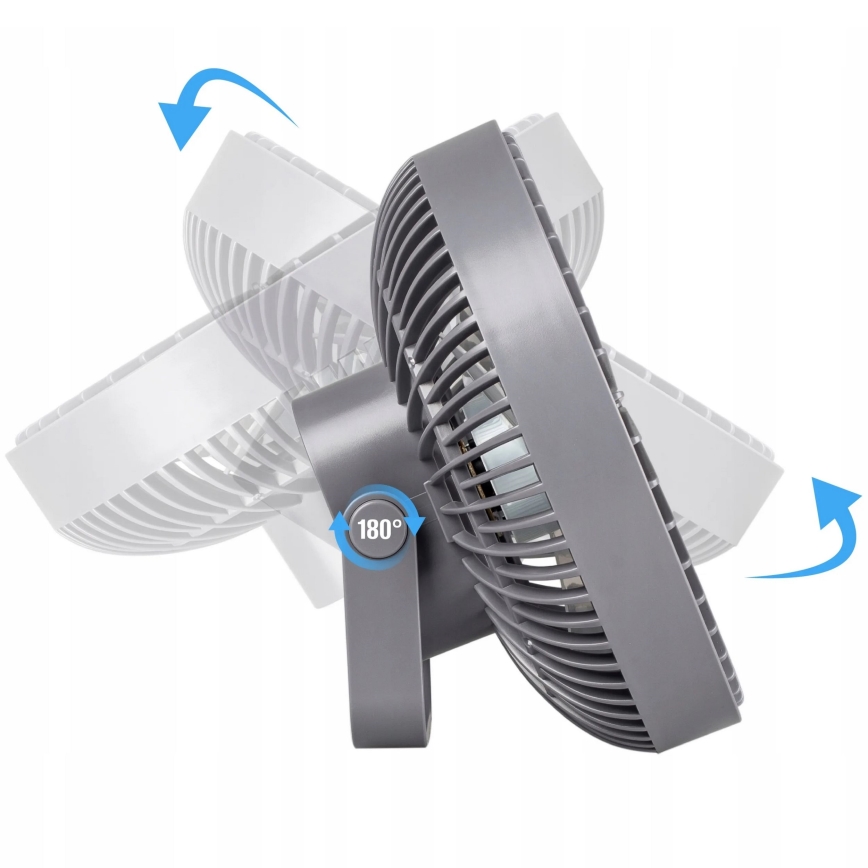 LED Nabíjecí stolní ventilátor s LED osvětlením LED/2W/5V USB 2400 mAh šedá