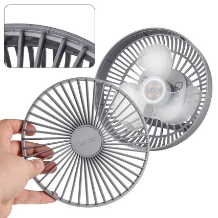 LED Nabíjecí stolní ventilátor s LED osvětlením LED/2W/5V USB 2400 mAh šedá