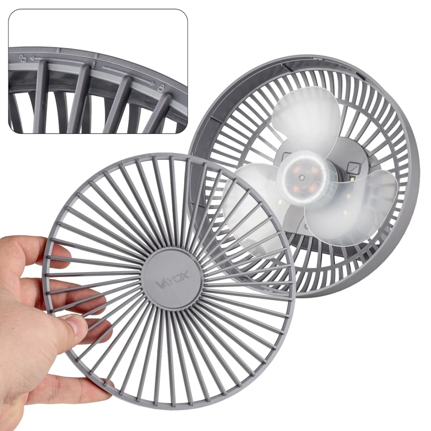 LED Nabíjecí stolní ventilátor s LED osvětlením LED/2W/5V USB 2400 mAh šedá