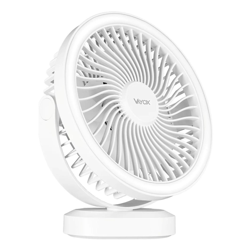 LED Nabíjecí stolní ventilátor s LED osvětlením LED/3W/5V USB 2400 mAh bílá