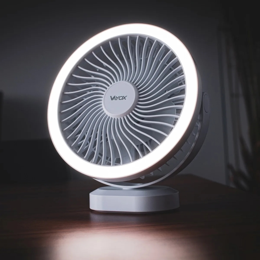 LED Nabíjecí stolní ventilátor s LED osvětlením LED/3W/5V USB 2400 mAh bílá