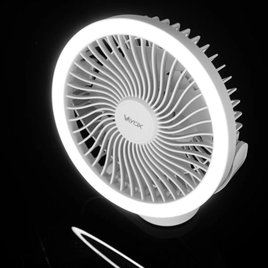 LED Nabíjecí stolní ventilátor s LED osvětlením LED/3W/5V USB 2400 mAh bílá