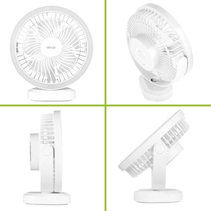 LED Nabíjecí stolní ventilátor s LED osvětlením LED/3W/5V USB 2400 mAh bílá