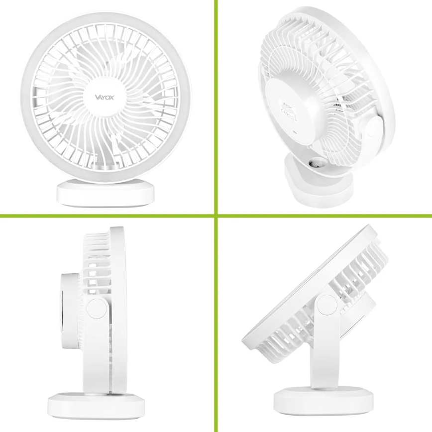 LED Nabíjecí stolní ventilátor s LED osvětlením LED/3W/5V USB 2400 mAh bílá