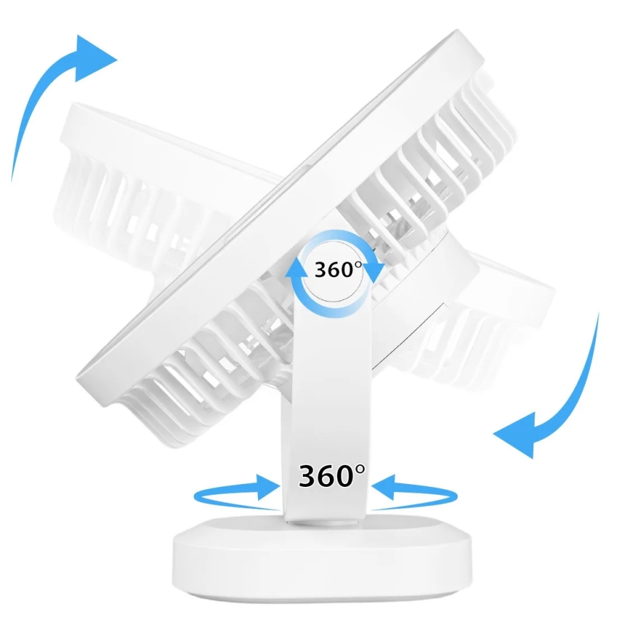 LED Nabíjecí stolní ventilátor s LED osvětlením LED/3W/5V USB 2400 mAh bílá