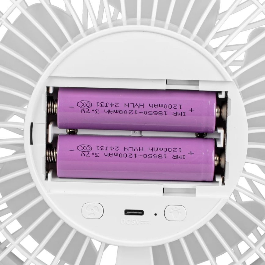 LED Nabíjecí stolní ventilátor s LED osvětlením LED/3W/5V USB 2400 mAh bílá