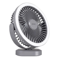 LED Nabíjecí stolní ventilátor s LED osvětlením LED/3W/5V USB 2400 mAh šedá