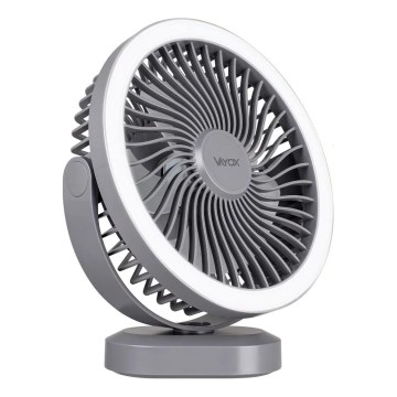 LED Nabíjecí stolní ventilátor s LED osvětlením LED/3W/5V USB 2400 mAh šedá