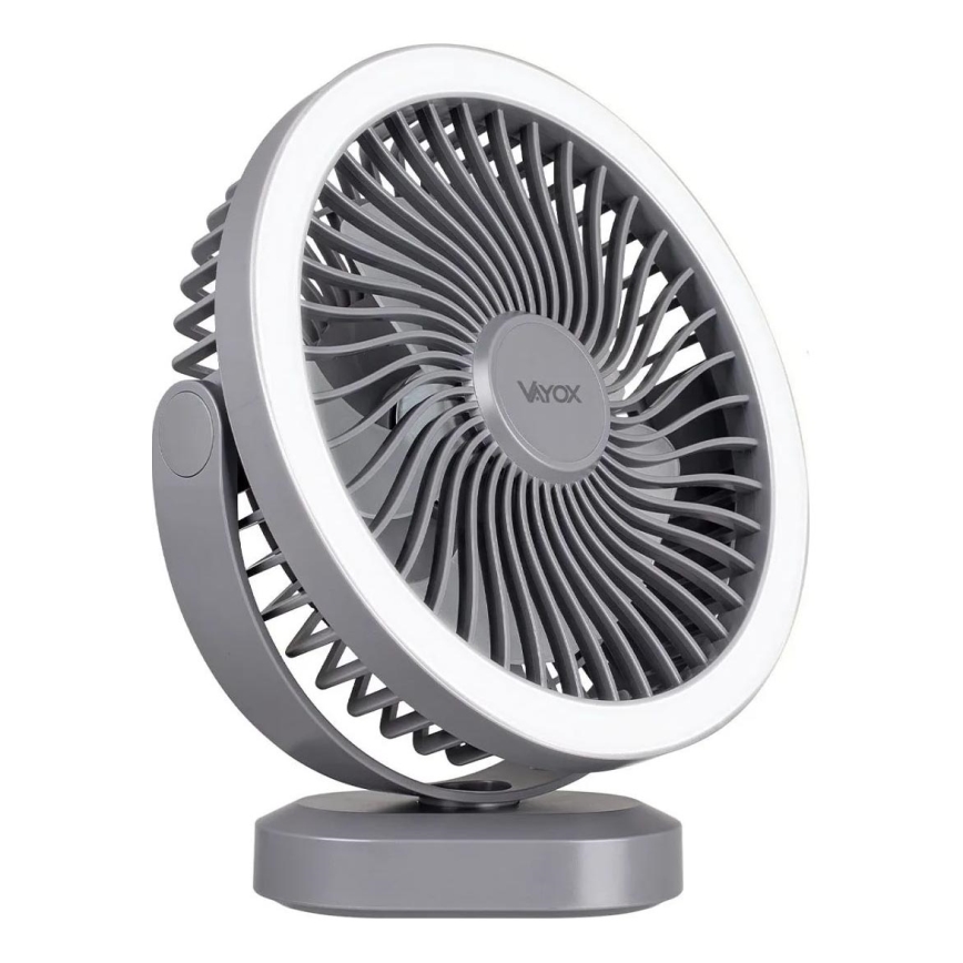 LED Nabíjecí stolní ventilátor s LED osvětlením LED/3W/5V USB 2400 mAh šedá