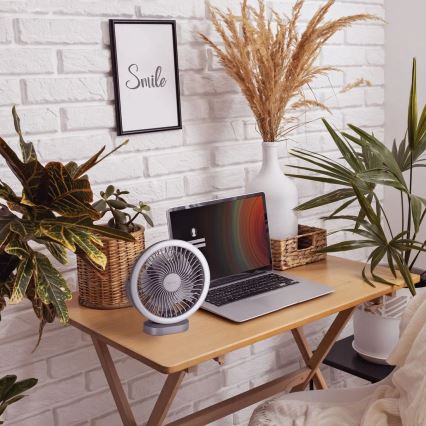 LED Nabíjecí stolní ventilátor s LED osvětlením LED/3W/5V USB 2400 mAh šedá